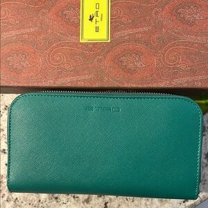 Etro Saffiano Leather Zip Around Wallet